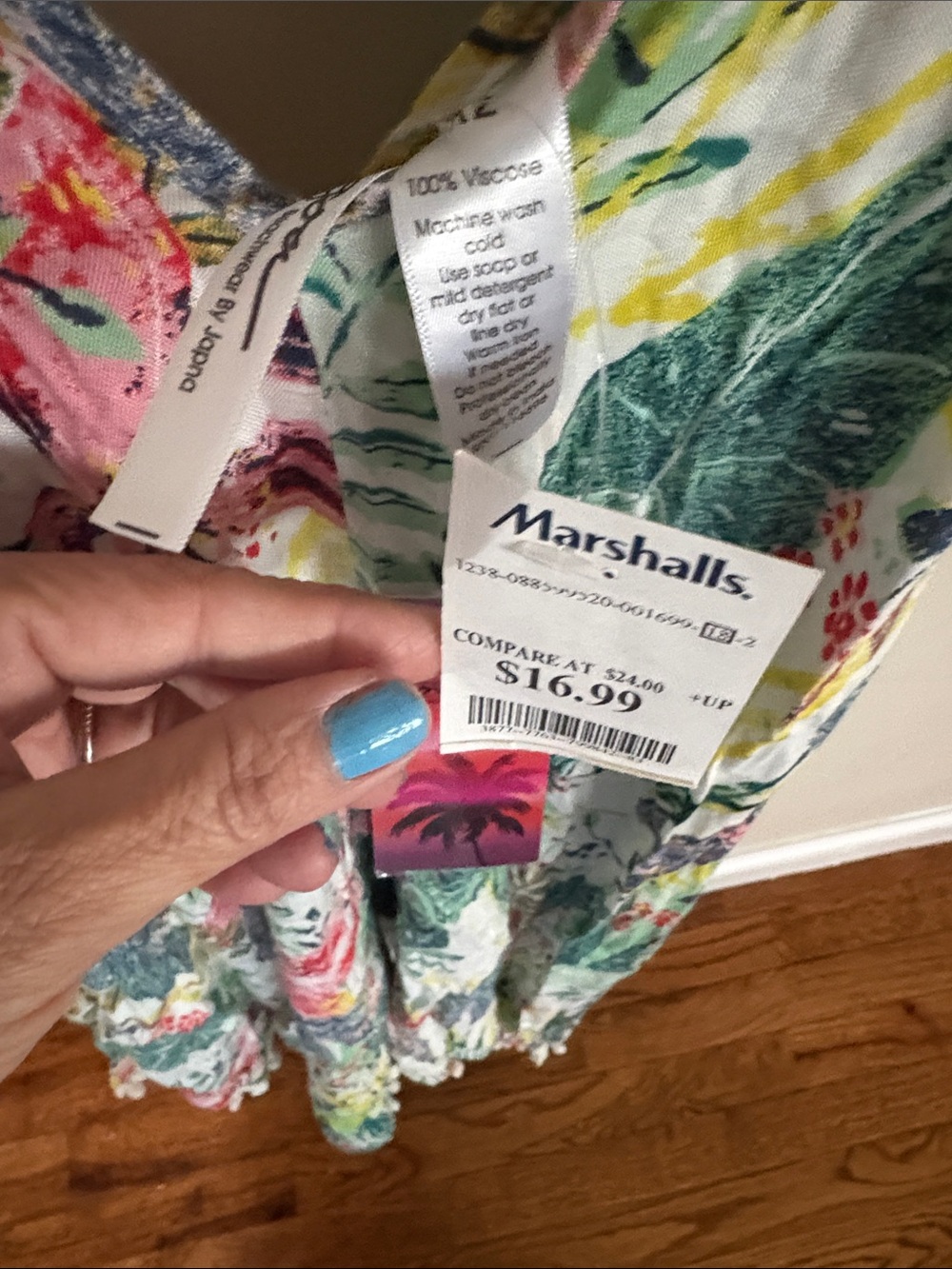 Japna Tropical Floral Asymmetrical Slip Dress - Green, Pink, Yellow - Picture 4 of 4